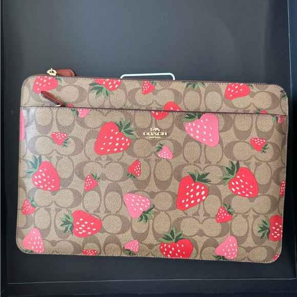 Coach Leather Strawberry Laptop Sleeve - Picture 1 of 2